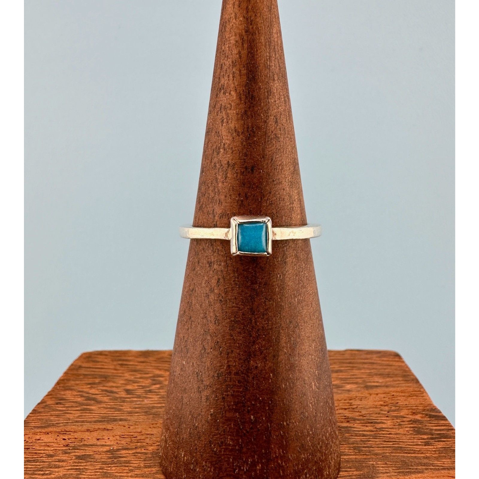 Vintage 925 Sterling Silver Turquoise Ring Square Minimalist Dainty Size 7.75"